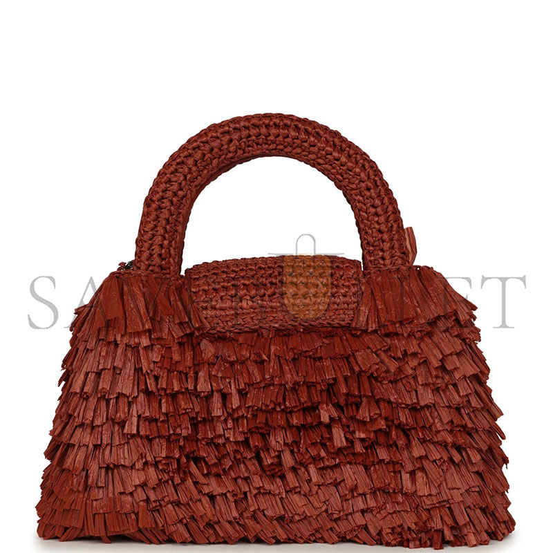 CHANEL MASTER SMALL FRINGE KELLY DARK RED RAFFIA WOOD AND LIGHT GOLD HARDWARE (20*13*6cm) 